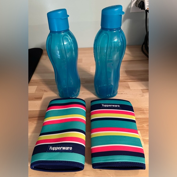 Other - Tupperware Eco Water Bottles with Coordinating Striped Sleeves